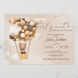 Teddy Bear Air Balloon Neautral Cloud Baby Shower Invitation