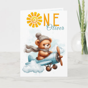 Teddy Bear Airplane 1st Birthday Card