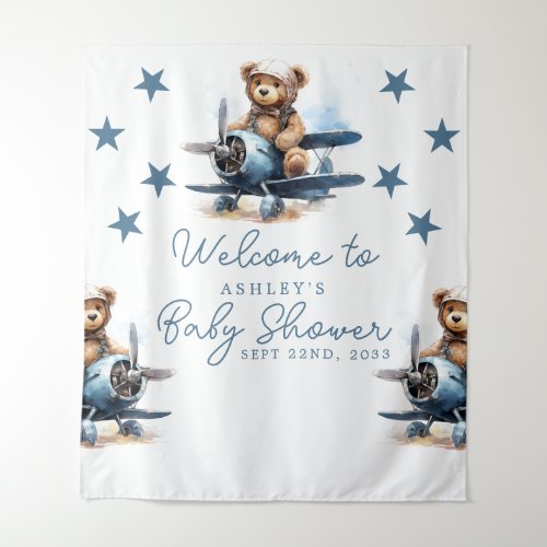 Teddy Bear Airplane Baby Shower Backdrop