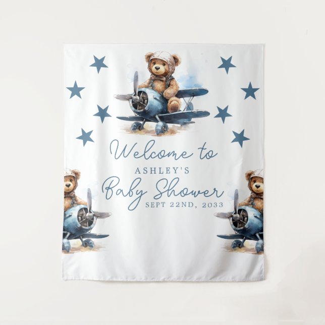 Teddy Bear Airplane Baby Shower Backdrop (Front)