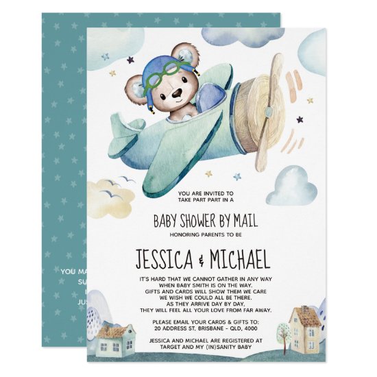 Teddy Bear Airplane | Baby Shower by Mail Invitation