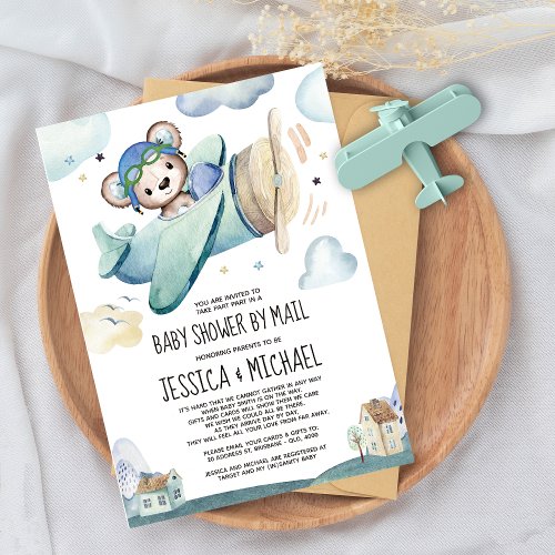 Teddy Bear Airplane  Baby Shower by Mail Invitation