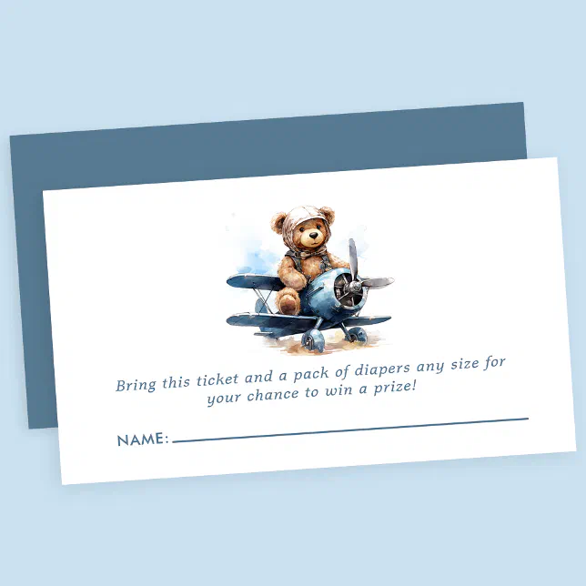 Teddy Bear Airplane Baby Shower Diaper Raffle Enclosure Card | Zazzle