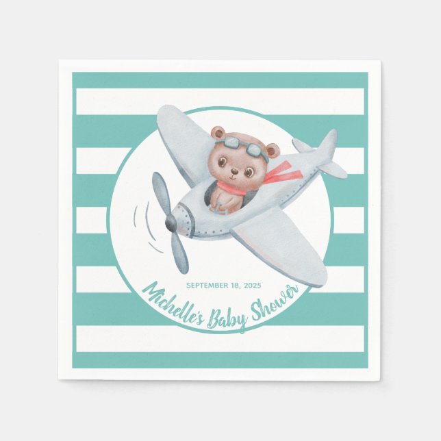 Teddy Bear Airplane Baby Shower Gender Neutral    Napkins (Front)