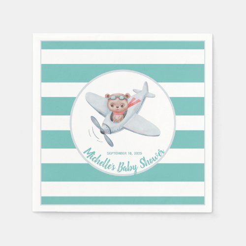 Teddy Bear Airplane Baby Shower Gender Neutral    Napkins