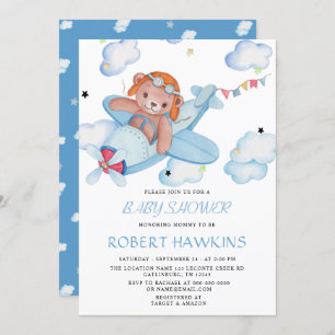 Teddy Bear Airplane Baby Shower Invitation