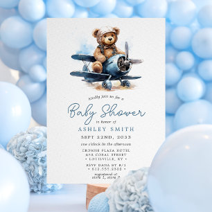 Teddy Bear Airplane Baby Shower  Invitation