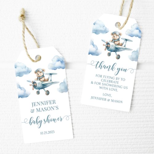 Teddy bear airplane baby shower thank you tags