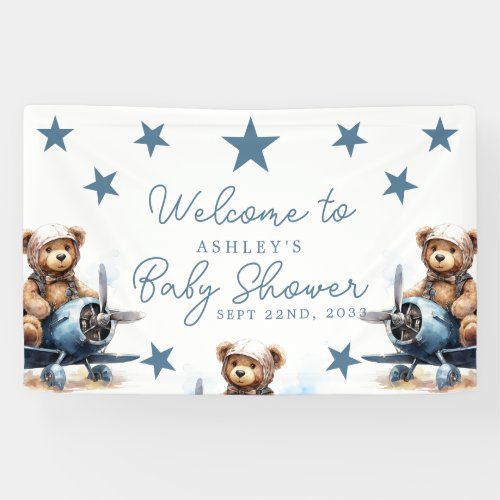 Teddy Bear Airplane Baby Shower Welcome Banner