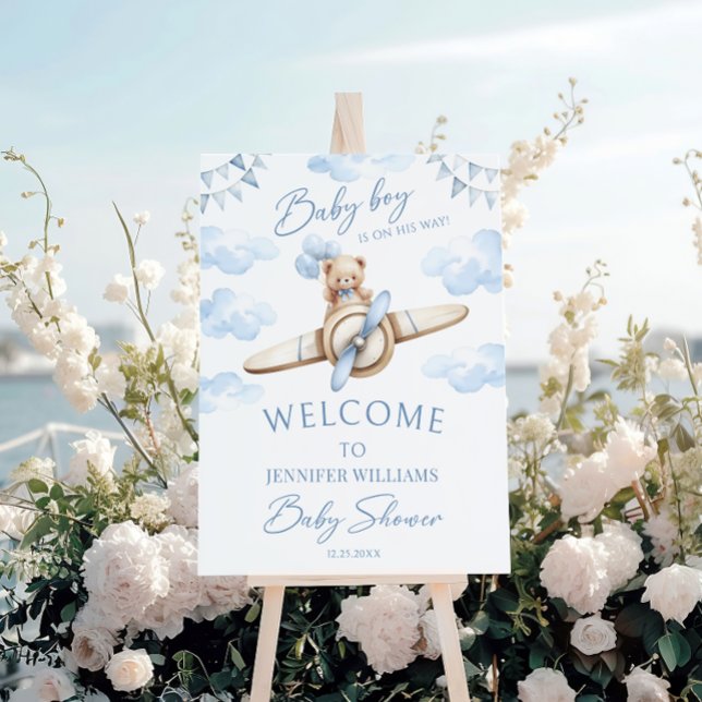 Teddy Bear Airplane Baby Shower Welcome Sign Board (Creator Uploaded)