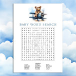 Teddy Bear Airplane Baby Shower Word Search Game Invitation