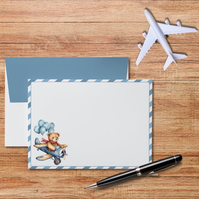 Teddy Bear Airplane Balloons Boy Baby Shower Envelope (Creator Uploaded)