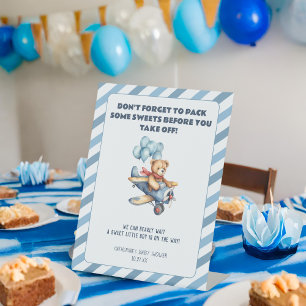 Teddy Bear Airplane Balloons Boy Baby Shower Favor Pedestal Sign