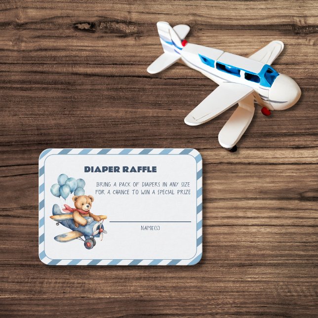 Teddy Bear Airplane Balloons Diaper Raffle Enclosure Card (Creator Uploaded)