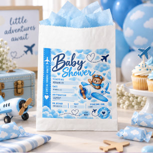 Teddy Bear Airplane Boarding Pass Boy Baby Shower Favor Bag
