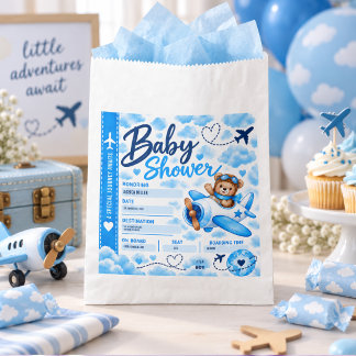 Teddy Bear Airplane Boarding Pass Boy Baby Shower Favor Bag