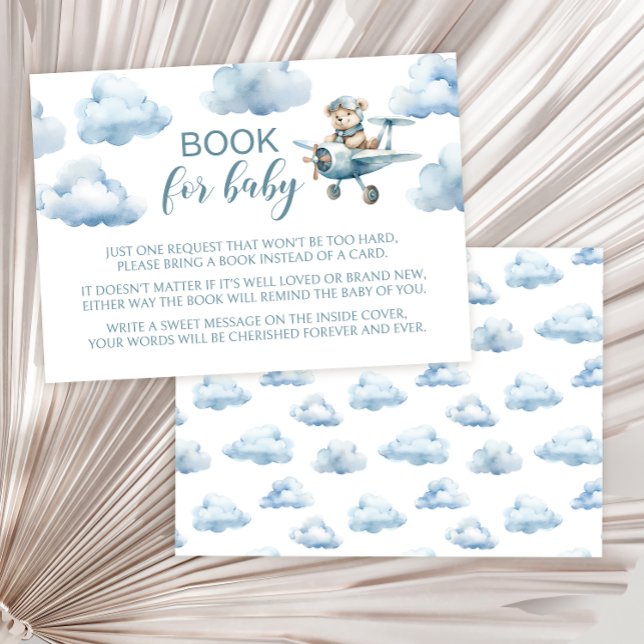 Teddy bear airplane book for baby boy shower enclosure card (Creator Uploaded)