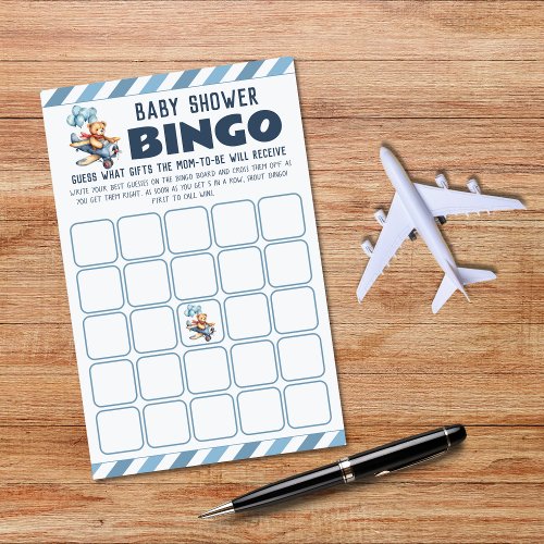 Teddy Bear Airplane Boy Baby Shower Bingo Game