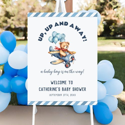 Teddy Bear Airplane Boy Baby Shower Welcome Sign