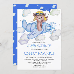Teddy Bear Airplane EDITABLE Baby Shower Invitation