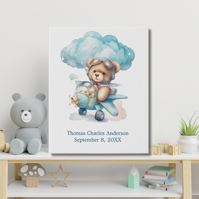Teddy Bear Airplane Nursery Decor Acrylic Wall Art (Blue Teddy Bear in Airplane Nursery Wall Art. Baby Shower, New Baby Boy  Gift. Acrylic Wall Decor)