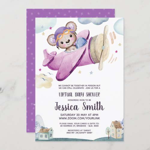 Teddy Bear Airplane  Virtual Baby Shower Invitation