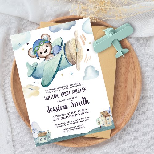 Teddy Bear Airplane  Virtual Baby Shower Invitation