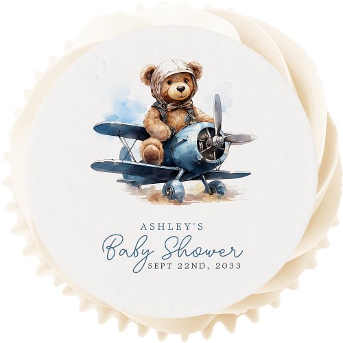 Baby Shower Treats 8 Teddy Bear Airplane Watercolor Boy Baby Shower Edible Frosting Rounds