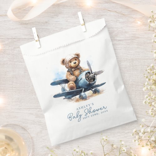 Teddy Bear Airplane Watercolor Boy Baby Shower Favor Bag