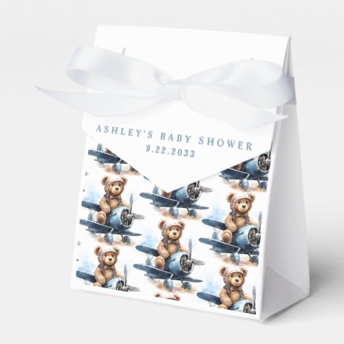 Teddy Bear Airplane Watercolor Boy Baby Shower Favor Boxes