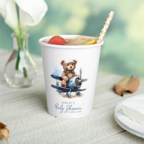 Baby Shower Tableware 13 Teddy Bear Airplane Watercolor Boy Baby Shower Paper Cups