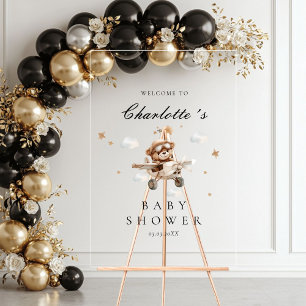 Teddy Bear & Airplane Welcome Baby Shower Acrylic Sign