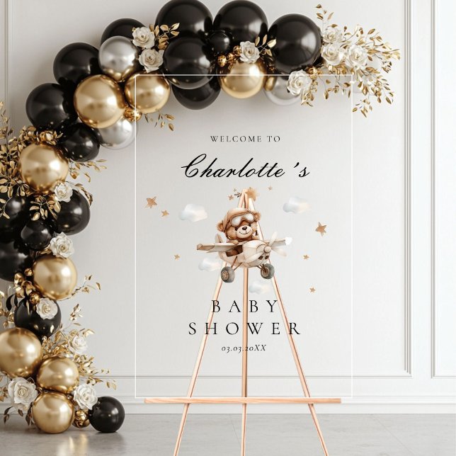 Teddy Bear & Airplane Welcome Baby Shower Acrylic Sign (Teddy Bear & Airplane Welcome Baby Shower Acrylic Sign)