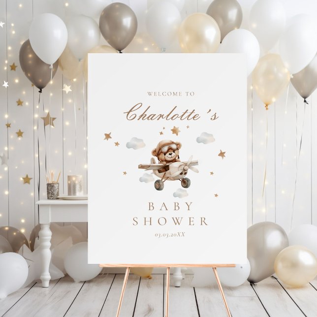 Teddy Bear & Airplane Welcome Baby Shower Foam Board (Teddy Bear & Airplane Welcome White Baby Shower Foam Board)