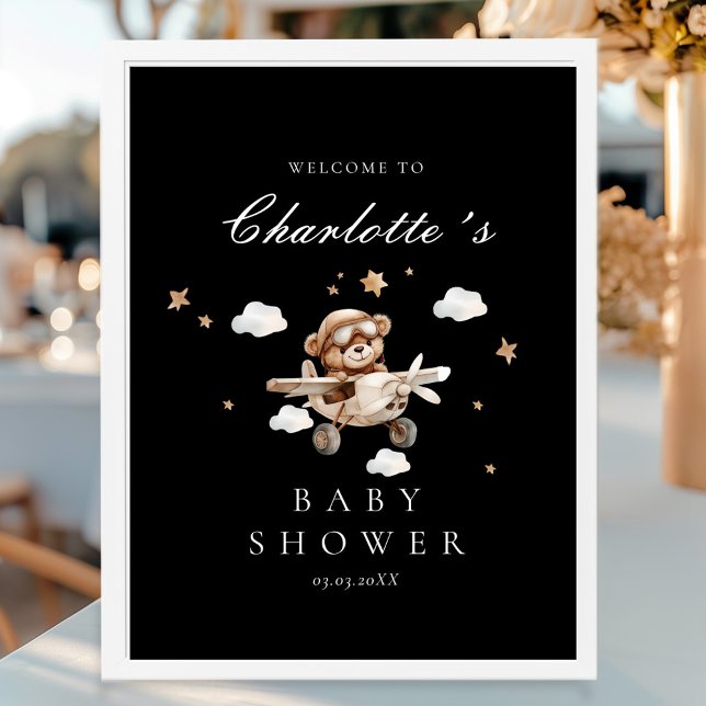 Teddy Bear & Airplane Welcome Baby Shower Poster (Teddy Bear & Airplane Welcome Baby Shower Poster)
