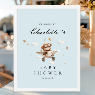 Teddy Bear & Airplane Welcome Baby Shower Poster