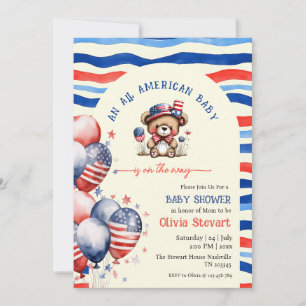 Teddy Bear  All American Baby 4th July Baby Shower Invitation