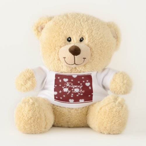 Teddy bear all over red and white heart print