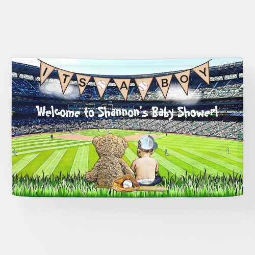 Teddy Bear and Baby Baseball Field Baby Shower  Banner