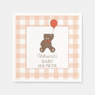 Teddy Bear and Balloon Orange White Baby Shower Napkins