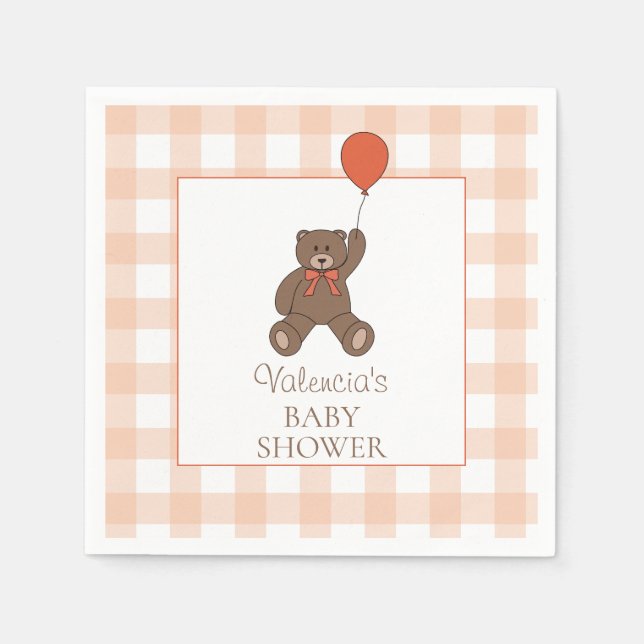 Teddy Bear and Balloon Orange White Baby Shower Napkins (Front)
