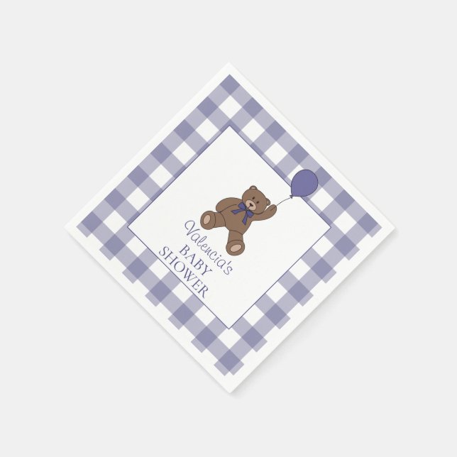 Teddy Bear and Balloon Purple Baby Shower Napkins (Corner)