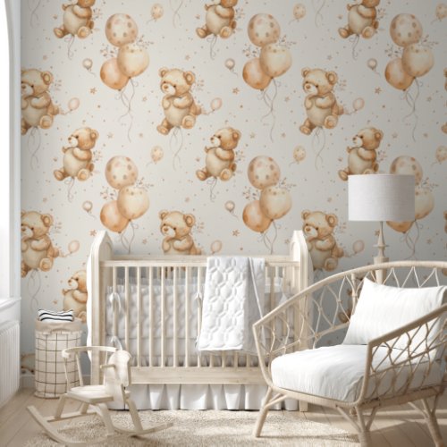 Teddy Bear and Balloons Baby Nursery Wallpaper