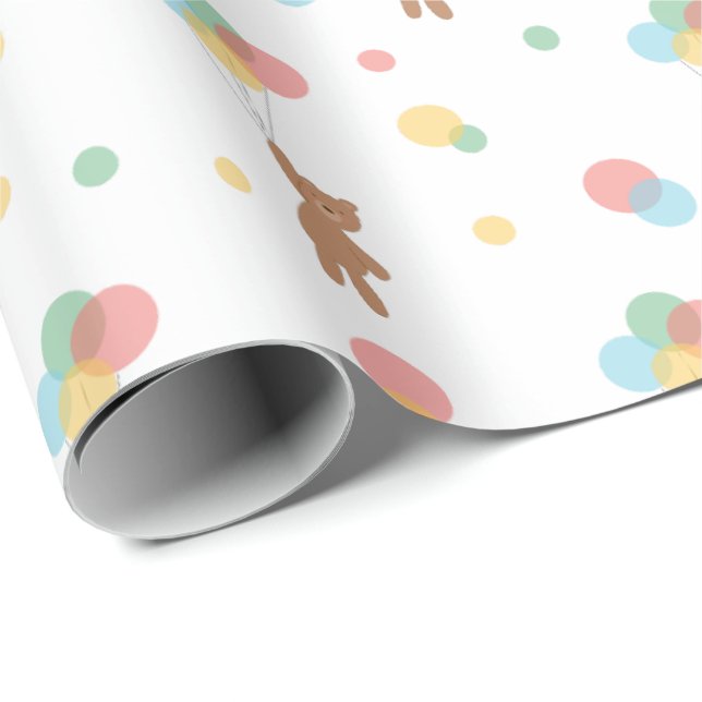 Teddy Bear and Balloons Cute Pattern Baby Gift Wrapping Paper (Roll Corner)