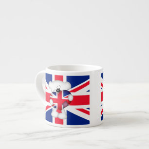 Teddy Bear and Big Union Jack Heart Espresso Cup