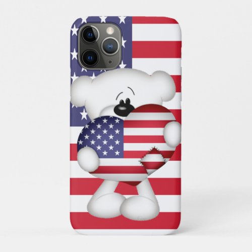 Teddy Bear and Big USA Flag Heart iPhone 11 Pro Case