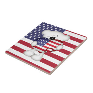 Teddy Bear and Big USA Flag Heart Ceramic Tile