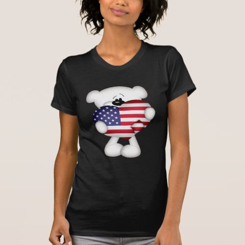 Teddy Bear and Big USA Flag Heart T_Shirt