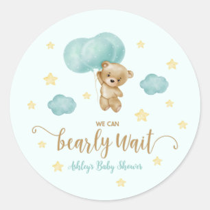 Teddy Bear and Blue Balloons Baby Shower Favor Classic Round Sticker