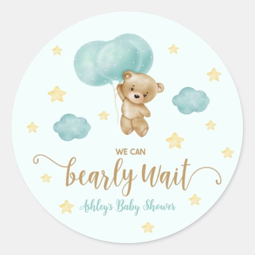 Teddy Bear and Blue Balloons Baby Shower Favor Classic Round Sticker